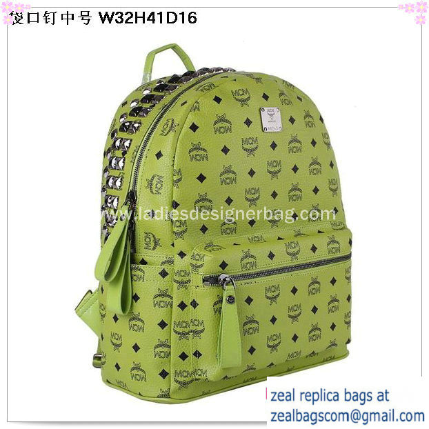 High Quality Replica MCM Medium Top Studs Backpack MC4232 Green - Click Image to Close